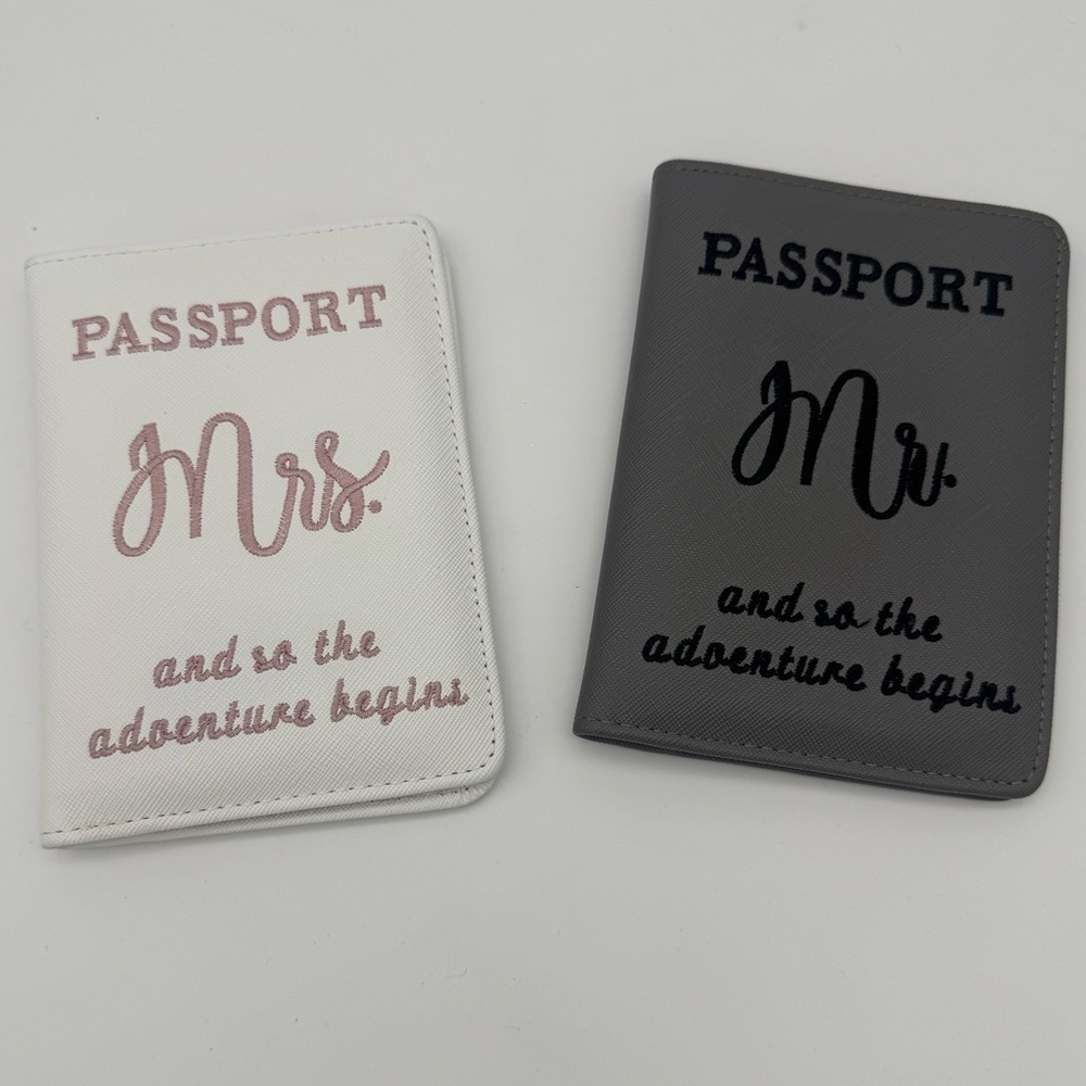 Embroidered honeymoon Passport Covers Mr Mrs Wife Husband ID Holder his hers set